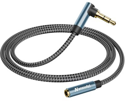 Nanxudyj 90 Degree 3.5mm Male to Female Stereo Audio Extension Cable 3M,Nylon Braid Right Angle AUX Extension Cable，Compatible with Headphone iPhone, iPad, Smartphones, Tablets, Media Players