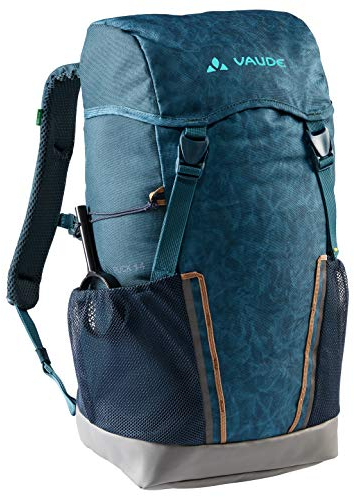VAUDE Kinderrucksack Jungen & Mädchen Puck petrol, komfortabler Wanderrucksack Kinder 14L, Wetterfester Schulrucksack mit Regenhülle & Lupe, viel Stauraum