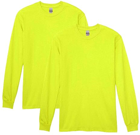 Gildan Unisex Adult Heavy Cotton Long Sleeve T-Shirt, Style G5400, 2-Pack, Safety Green, Large US
