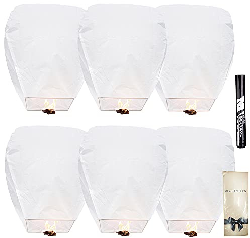 6 linternas de Cielo Chinas, Embalaje portátil, 100% biodegradables linternas de Papel Chinas ecológicas para liberar en el Cielo Deseos para Año Nuevo, Fines de Semana