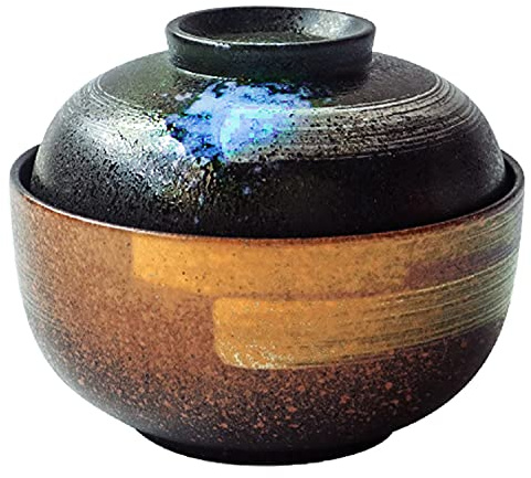 Siunwdiy Bol à Soupe Japonais en mélamine, Bol en céramique Ramen de 6,5 Pouces avec Couvercle Bols à Soupe, Bol de Nouilles instantanées,Noir
