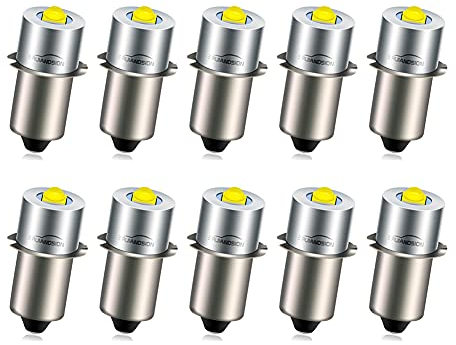 Ruiandsion P13.5S LED Torch Light Bulb 6-24V LED Replacement Bulb 6V 9V 12V 18V 19.2V Upgrade for Ryobi Milwaukee DEWALT Lamp Torch Lantern Work Light Maglit Bulbs, Non-Polarity (Pack of 10)