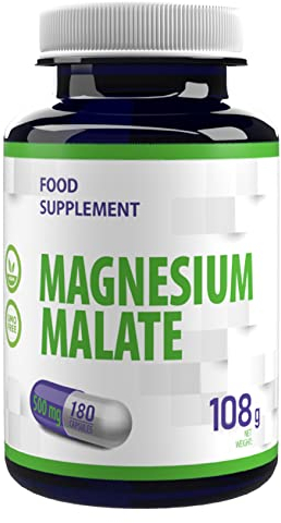 Magnesio Malato 2000mg per dose 180 capsule vegane, Testato in Laboratorio, ad alta resistenza, senza riempitivi o altri additivi, senza glutine, senza OGM