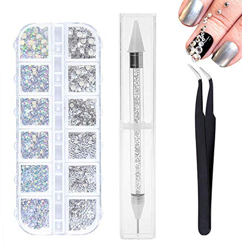 1440 Stück ​​6 Größen Kristall Crystal Strasssteine Nail Art Strasssteine ​​ mit Pick Up Pinzette und Strass Picker Dotting Pen, Für Nagellack, Bekleidung, DIY Handwerk