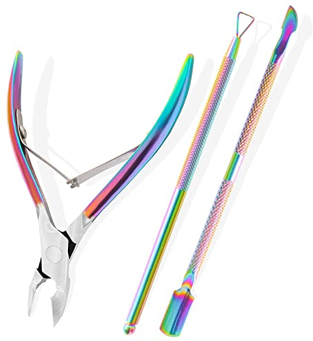 Sularpek 3 Stück Nagelhautzange mit Nagelhautschieber, Edelstahl Cuticle Pusher, Nagelhautschere, Profi Cuticle Nipper Set für den Salon- oder Heimgebrauch