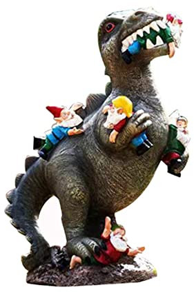 YGMXZL Dinosaur Eating Gnomes Garden Statue,Resin Dinosaurs Gnomes Figurine,Dinosaur Dwarf Statue Decoration for Outdoor Garden Patio or Indoor Decor (B)