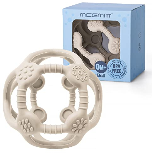 MCGMITT Greifball für Babys - Beißring Ball Spielzeug fürs 3 Monate Kleinkind Silikon Flexibler Ball Greifling und Beißring Baby Zahnen Spielzeug Beißring Sensorik Spielzeug für Babys Geschenk (Beige)