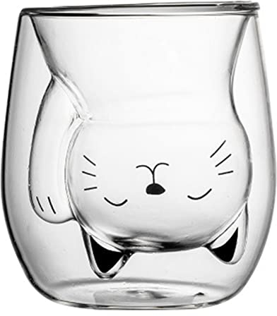 VReder Doppelwandige Tee Gläser Kaffeetasse, originelle Geschenke für Weihnachten Geburtstag Valentinstag Erntedankfest Halloween (Katze)