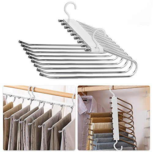 Ronronner 9 In 1 Grucce Pantaloni, Grucce Pantaloni Salvaspazio, Salvaspazio, Appendiabiti Multiuso, Ognuno Può Contenere 9 Pezzi, Pantaloni, Jeans, Sciarpe, Asciugamani (1 Pantaloni Rack - Bianco)