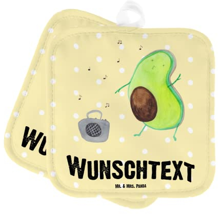 Mr. & Mrs. Panda Personalisierte Topflappen Avocado Tanzen - Geschenke, Personalisierter Ofenhandschuh, Singen, Personalisiert, Namensaufdruck, Urlaub, Party, Drinks, Set, mit Namen, Topfuntersetzer