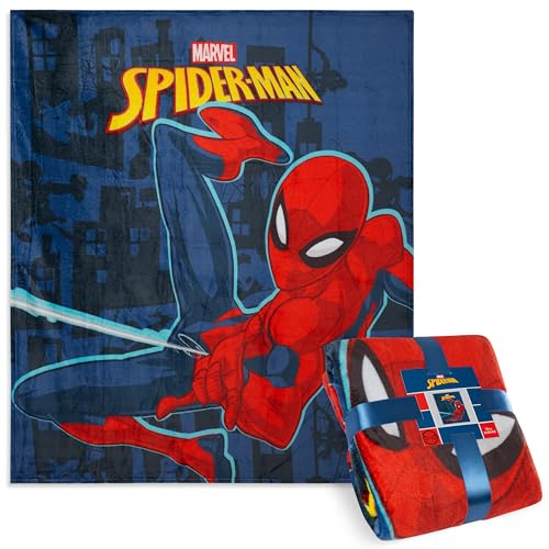 Disney Marvel Spiderman Plaid Chaud Hiver, Couverture Enfant, Couvertures Polaires 150 x 130 cm pour Canapé, Chambre, Voyage, Idée Cadeau (Bleu Spiderman)