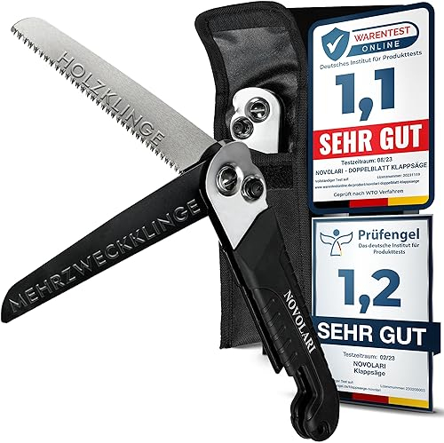 Novolari® Premium Klappsäge 20cm Patentierte Japanklingen bruchsicher inkl. Gürteltasche 2in1 Säge für Holz, Alu, Kunststoff - Survival Astsäge Outdoor Camping Garten Bushcraft Multifunktionssäge