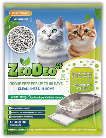 ZeoDeo- Granulés de litière pour Chats à la zéolite Naturelle pour systèmes de litière pour Chats à Double Couche 1.8 kg -4Lb
