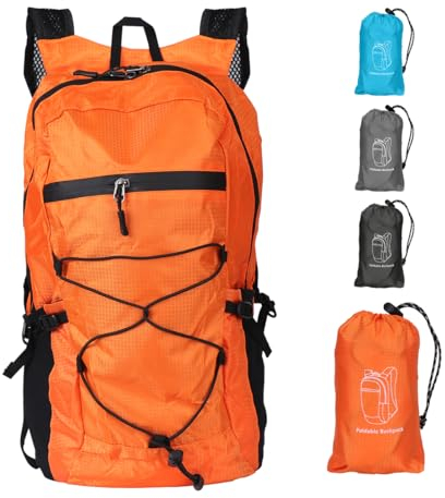 ALXBSONE Wanderrucksack Leicht verstaubar wasserabweisend Hohe Kapazität Rucksack Reiserucksack Herren Damen Trekkingrucksack für Reisen, Camping, Outdoor(Orange)