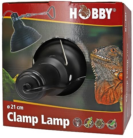 Hobby Clamp Lamp Terrarium Leuchte 21 cm I Hitzebeständige Keramikfassung E27 für Wärme-, Licht- & UV-Lampen I Mit Reflektorschirm, Klammer & Schalter I Sichere, Flexible Terrarium Beleuchtung