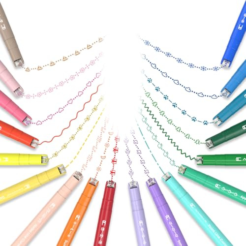 AECHY 18 Stück Textmarker Set, Doppelspitze Highlighter mit 18 verschiedenen Mustern & Farben, Kurven-Feinliner für Kinder, Schule, Uni, Büro, Tagebuch, Notizen, Zeichen