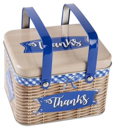LIFKOME Contenitore Per Dolci Metallo Con Manico Design Imitazione Rattan Scatola Rectangolare Per Biscotti e Caramelle Leggera e Pratica Per Regali e Conservazione Snack Con Scritta