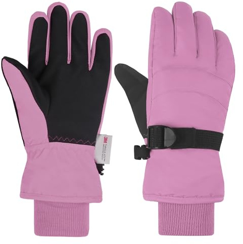 AMYIPO Kids Winter Snow Ski Gloves Children Snowboard Gloves for Boys Girls (B - Light Pink, 6-8 Years)