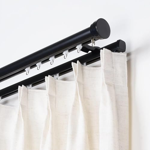 Dubbel gardinstång med lockslut - 100 till 600 cm - Dubbla draperigardiner spåruppsättning - Sammanfogade gardiner i aluminium Väggfäste, vit, svart, grå (färg: A, storlek: 200 cm/6,5 fot)