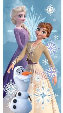 Disney Badetuch - Frozen 2 - Eiskönigin, Eiszauber, Strandtuch, Stradlaken, Badelaken, Motiv Elza, Anna und Olaf, 100% Baumwolle, 70 x 140 cm