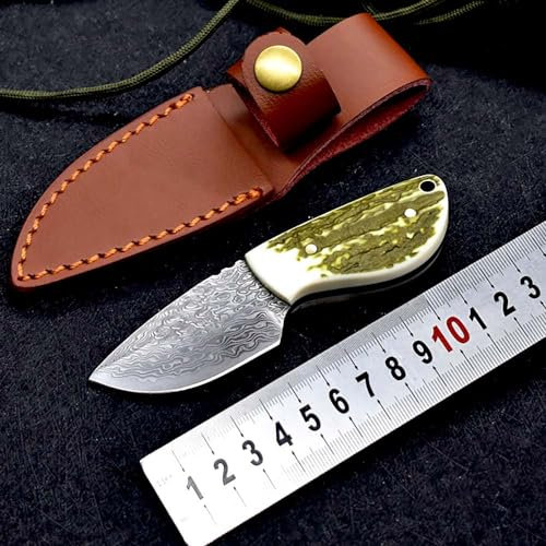 Petit outil pratique en acier - Couteau tranchant antidérapant damas - Couteau de survie portable - Couteau de chasse - Couteau de chasse - Couteau droit - Couteau de ceinture contre les damas et