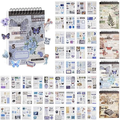 OSLEY Scrapbook Stickers Book, 50 Blatt Washi Ästhetische Vintage Scrapbooking Aufkleber für Fotoalbum，Scrapbooking，Bullet Journal Zubehör，Kalendern,DIY Art Notizbuch