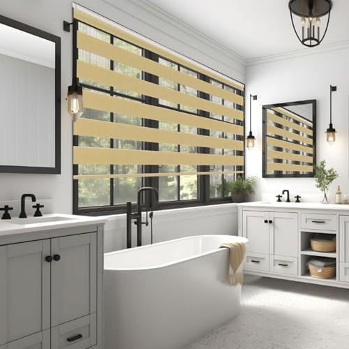 Verdunklungsrollo Klemmfix 90 x 160 cm Hitzeschutz Energiesparend Fensterrollo Zebrarollo Seitenzugrollo Inkl. Montagematerial für Schlafzimmer Küche, Sandgelb