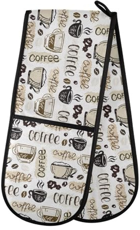 Double Oven Gloves Heat Resistant Coffee Cup Bean Double Oven Mitts Pot Holder Heat Protection Oven Gloves for Home Kitchen Baking Cooking BBQ Microwave
