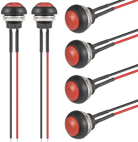 VEXUNGA Pulsador Interruptor 12MM Redondo Mini Pulsadores Momentáneo Interruptores 12V Impermeable Electricos Pequeño Coche Botón SPST ON OFF 3A/250V con Linea (6 Piezas)