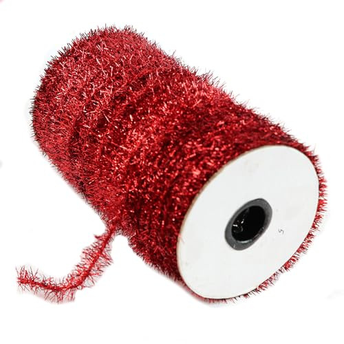 SMTCM 25 Yard Weihnachten Lametta Band Rot Metallisch Dünne Lametta Girlande Mini Glitzer Geschenkband Künstlicher Kranz Chenilledraht Biegeplüsch Weihnachtsdeko Lametta für Hochzeit Party(3 Strang)