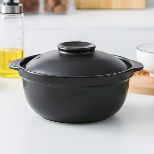 NNYCC Pentola in Ceramica Pentola in Argilla per Cucinare Pentola Calda in Ceramica Giapponese Pentole Piano Cottura Pentola per Zuppa Casseruola Pentola con Coperchio,Nero,31cm