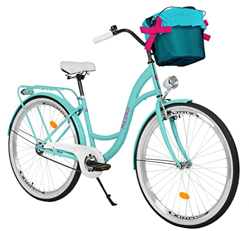 MILORD Damenfahrrad Citybike Komfort Mit Metallkorb Vintage Fahrrad, 26, 28 Zoll, 1-Gang
