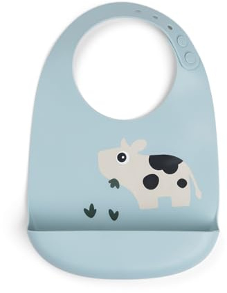 Done by Deer Babero de silicona – Ajustable con dos botones en el cuello – Babero con bolsa de recogida – Hecho de silicona de grado alimenticio, libre de BPA y otras sustancias nocivas, 27 x 19 x 4