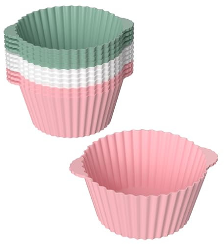 Elsrantor 12 Piezas Moldes de Silicona para Muffins, Molde Magdalenas, Cupcakes, Antiadherente Forro Freidora de Aire Bandejas Horno, Para Pasteles, Crema y Pudín, Multicolor, Reutilizables