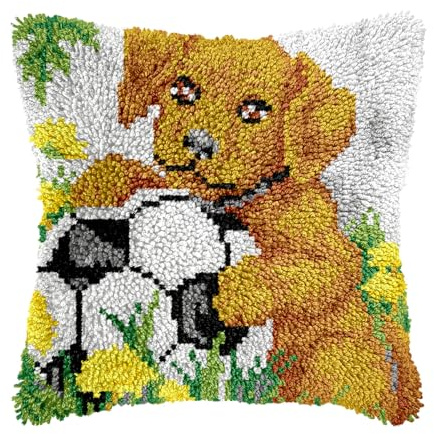 bositigo Dog Latch Hook Pillow Kit for Adults & Kids, DIY Pre-Printed Canvas Craft, 17x26 Inch Decorative Cover for Sofa Cushions, Bedroom Decor (Dog Pattern 10)