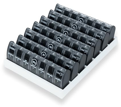 CINIBOX VIDA 7 – Tablettenbox 7 Tage – Anthrazit – Pillendose & Medikamentenbox mit jeweils 7 Fächern – leicht zu öffnen & sicher verschlossen – BPA-frei & lebensmittelecht – Made in DE