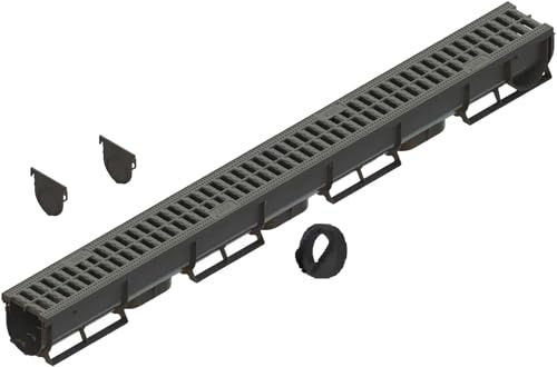 Kit de gouttière en plastique Easy1 - Classe A15 - 1 à 10 m - Avec 2 embouts et 1 connecteur - Gouttières de drainage pour jardin, terrasse, allée, cour - Système de gouttière en polypropylène (kit