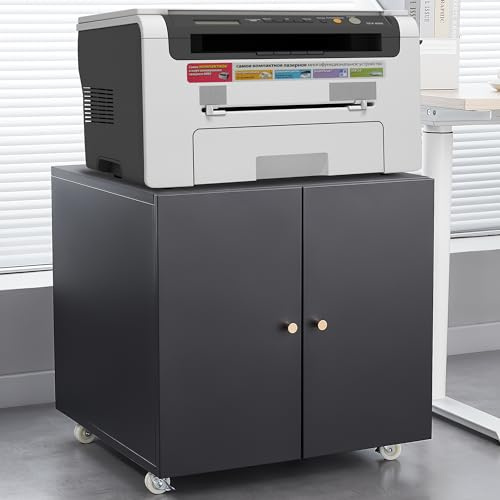 LANTRO JS Aktenschrank mit Speicherfunktion, Druckertisch mit Vier Rollen, Schubladenschrank, Büro Organizer Geeignet für Kleine Räume, 60x60x60cm, Schwarz