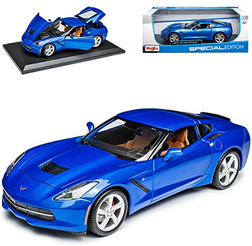 Generisch Chevrolet Chevy Corvette C7 Stingray Coupe Blau Metallic Ab 2013 1/18 Modell Auto mit individiuellem Wunschkennzeichen