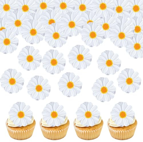 Anemowind 40 Edible White Chrysanthemum Cake Toppers for Birthdays & Wedding Parties Rice Paper Cake Decorations Kids Birthday Cake Decor