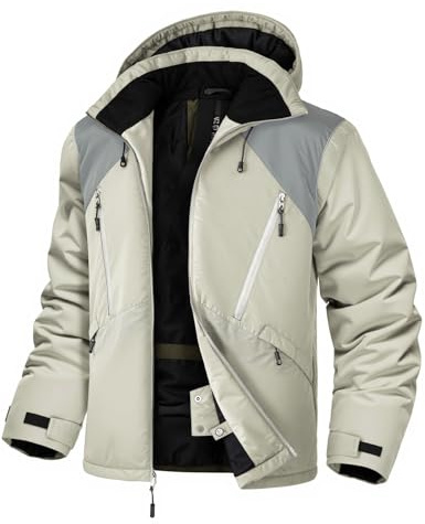 GEMYSE Herren Skijacke Wasserdichte Winterjacke Winddichte Isolierte Schneejacke mit integriertem Schneefang(Mittelgrau mit Hellgrau,XL)