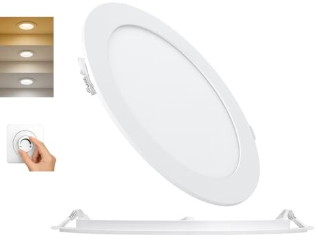 Braytron Ultraslim LED Einbaupanel Spot 12W Ø170mm Rund Dimmbar 3 Lichtfarben CCT 3000K 4000K 6500K 1120lm 230V Deckenleuchte Einbaustrahler Flach 26mm Einbautiefe Weiß Panellampe für Wohnzimmer Büro