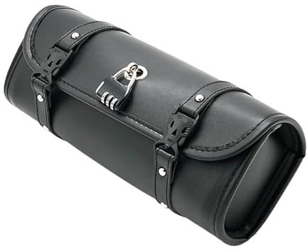 Generisch Motorrad Satteltasche Schwarz Lenkertasche Mit Schloss PU Leder wasserdichte Aufbewahrungstasche Motorrad-Vorderradgabel-Lenkertasche Werkzeugtasche 29.5 X 9 X 12 cm