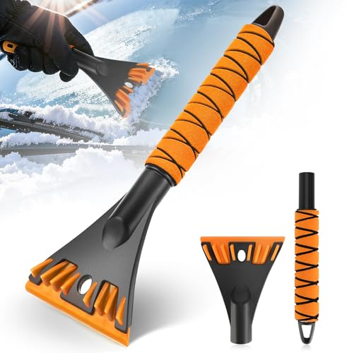 Kasanni Grattoir à Glace pour Voiture 32×13cm – Brosse & Grattoir Glace Voiture avec Manche Amovible – Abs Robuste Orange – Scheibenkratzer Auto Multifonction Réutilisable