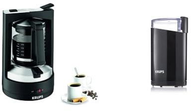 KRUPS Filterkaffeemaschine T8 KM4689 & Elektrische Kaffeemühle F20342, 850 Watt, 8-12 Tassen, 1L, permanenter Filter, Edelstahl-Mahlwerk, variabler Mahlgrad, Anti-Rutsch, benutzerfreundlich, schwarz