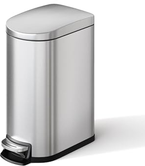 GarveeHome 10 Liter badezimmer mülleimer aus Edelstahl mit Deckel, schlankes und wasserdichtes Design, kleiner fußbetätigter Mülleimer Bad mit Inneneimer, Griff an der Rückseite, Softclose, Silber