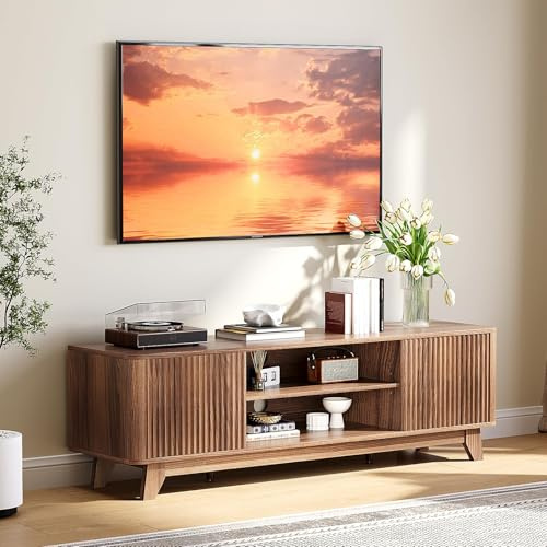 Bonnlo TV-Schrank Holz,Lowboard mit 2 Toren &2 Regale,TV Bank 149 * 38 * 46cm,Fernsehschrank für Wohnzimmer, Schlafzimmer und Arbeitszimmer,Eiche/Nussbaum (Nussbaum)
