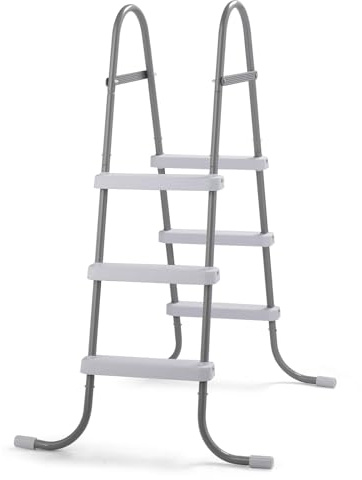 Bonnlo Poolleiter bis 118cm Höhe, Pooltreppe aus PP-Kunststoff&Eisen, 3-stufig, bis 136 kg belastbar, für oberirdische Pools, graue Rahmen&weiße Trittflächen
