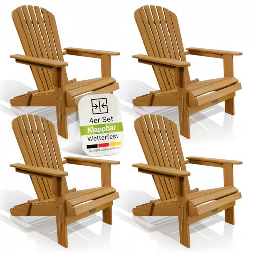 Juskys® Garten Liegestuhl Korfu 4er Set – aus Akazienholz, klappbar, 85x69x94 cm, Natur, geölt, Gartenstuhl, Sonnenliege