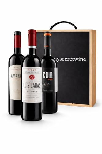Coffret Vins Premium Rioja et Ribera del Duero avec Caisse en Bois – Amaren Selección de Viñedos, Luis Cañas Crianza et Cair Cuvée – Coffret- MYSECRETWINE-